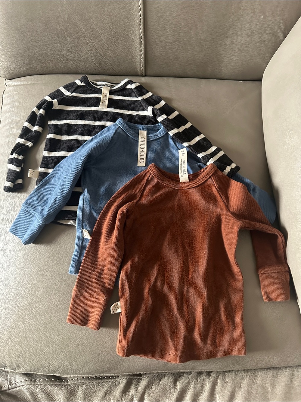 Children's Cozy Long-Sleeve Top - Rust, Blue, Black & White Stripe -